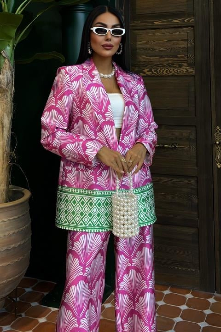 Patterned Suit - Pink & Green - Producer: Sobe Istanbul - Wholesale Women Clothes - TheBS Women
