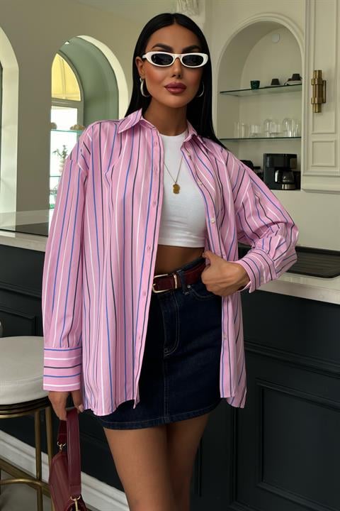 Striped Pink Poplin Shirt - Producer: Sobe Istanbul - Wholesale Women Clothes - TheBS Women