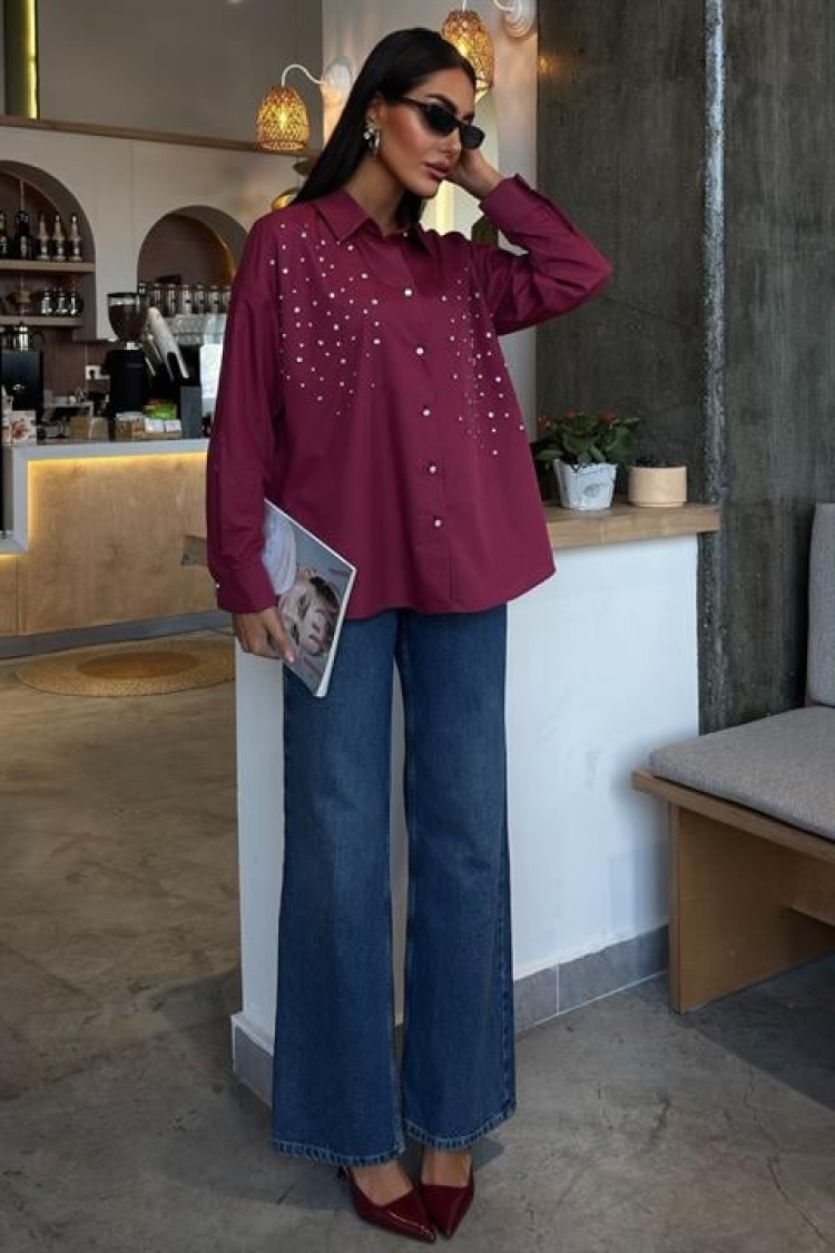 Crystal Stone Embellished Poplin Shirt - Producer: Sobe Istanbul - Wholesale Women Clothes - TheBS Women