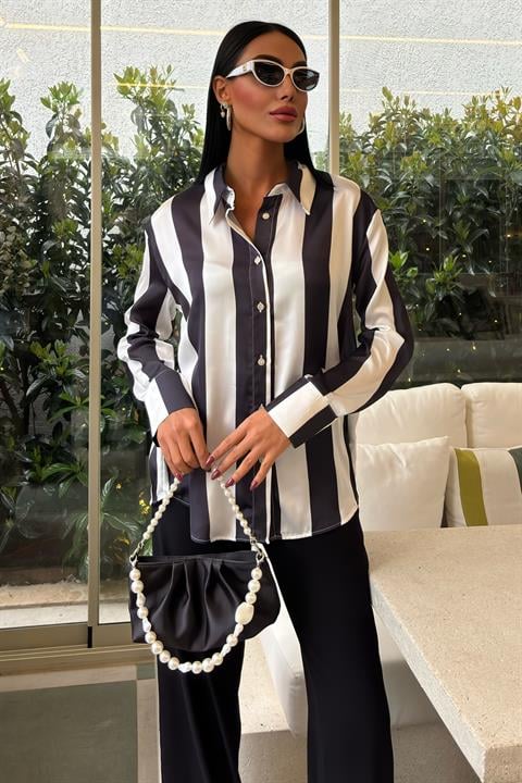 Striped Chiffon Satin Shirt - Multicolor - Producer: Sobe Istanbul - Wholesale Women Clothes - TheBS Women