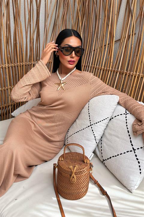 Openwork Detailed Crew Neck Sweater Dress - Producer: Sobe Istanbul - Wholesale Women Clothes - TheBS Women