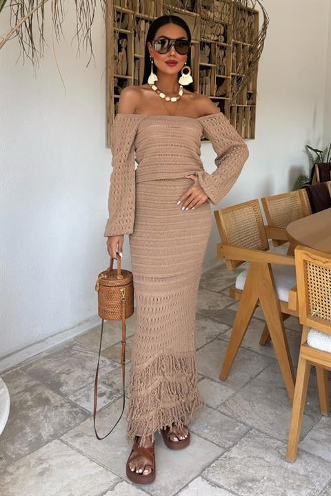 Watermelon Sleeve Ethnic Knitwear Suit - Mocha - Producer: Sobe Istanbul - Wholesale Women Clothes - TheBS Women