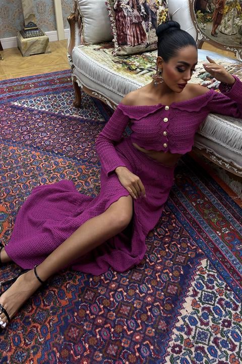 Madonna Neckline Chic Sweater Set With Deep Slit Skirt - Producer: Sobe Istanbul - Wholesale Women Clothes - TheBS Women