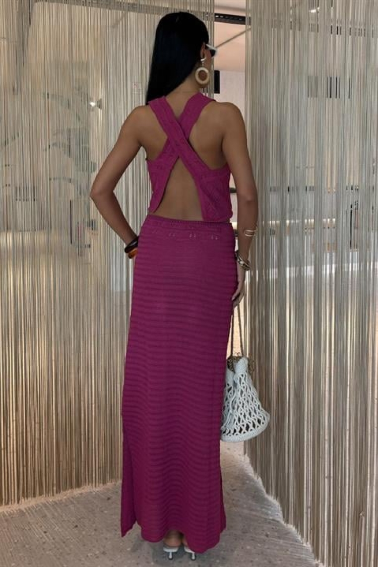 Back Cross Detail Openwork Knitwear Suit - Purple - Brand: Sobe Istanbul - Women & Kids, Baby Clothes Wholesale - TheBS Women