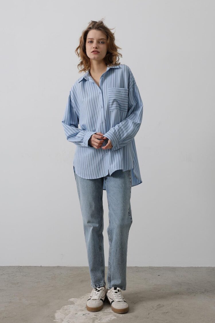 Striped Single Pocket Shirt - Baby - Producer: Reyon - Wholesale Women Clothes - TheBS Women