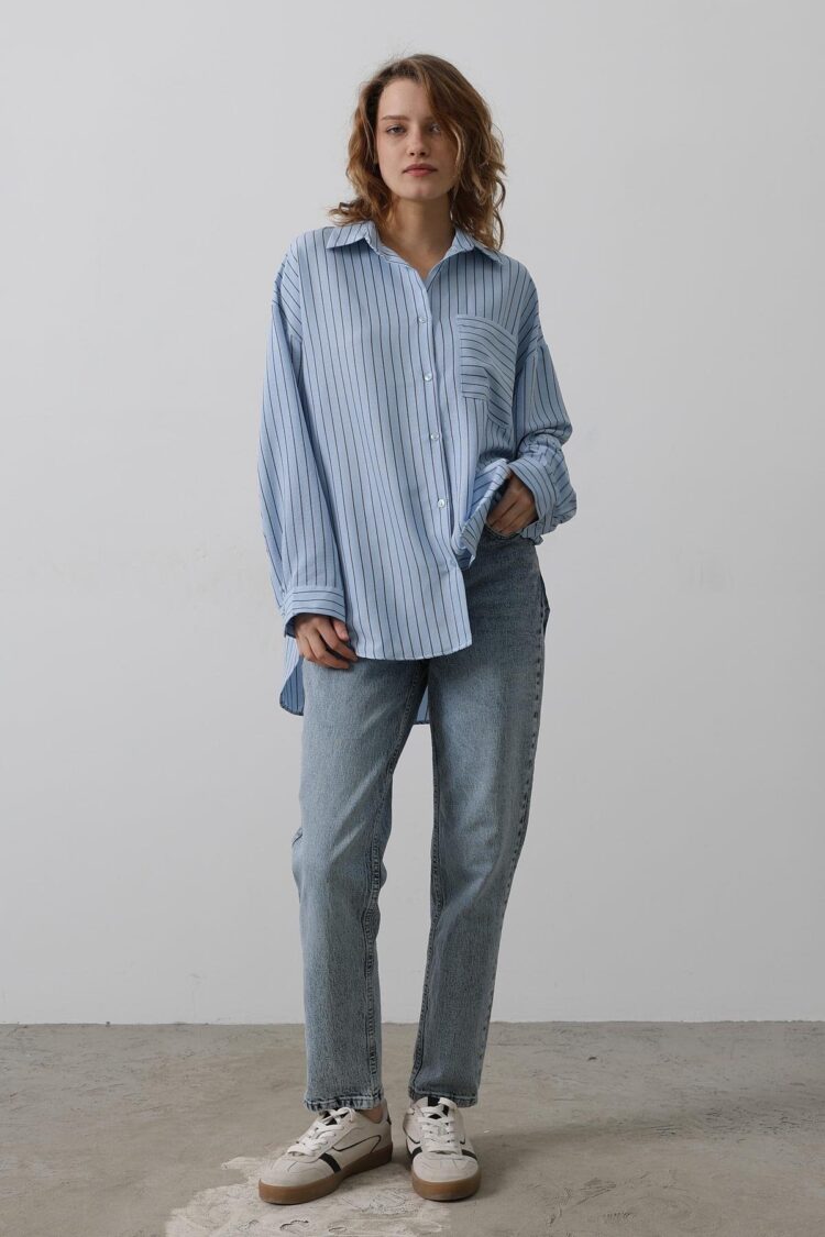 Striped Single Pocket Shirt - Baby - Producer: Reyon - Wholesale Women Clothes - TheBS Women