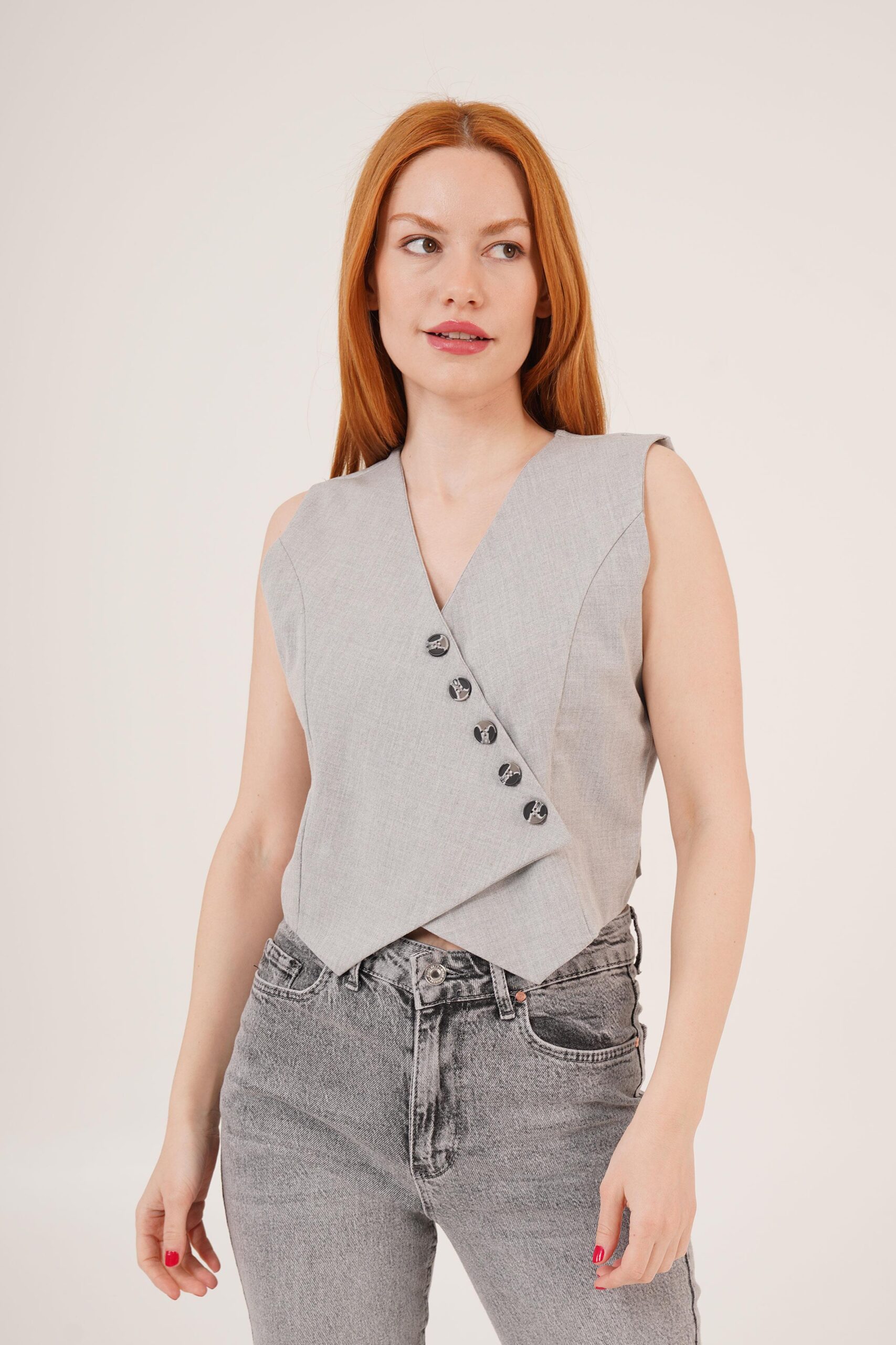 Triangle Cut WholesaleVest With V Neck Buttons - Brand: Lustrin - Women & Kids, Baby Clothes Wholesale - TheBS Women