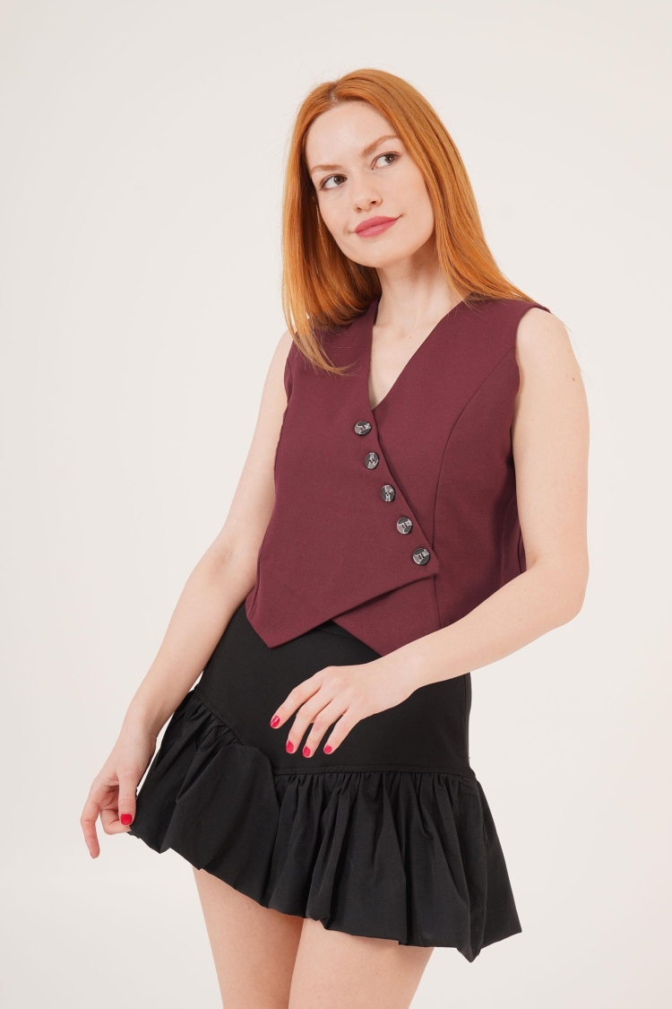 Triangle Cut Wholesale Burgundy Vest With V Neck Buttons - Brand: Lustrin - Women & Kids, Baby Clothes Wholesale - TheBS Women