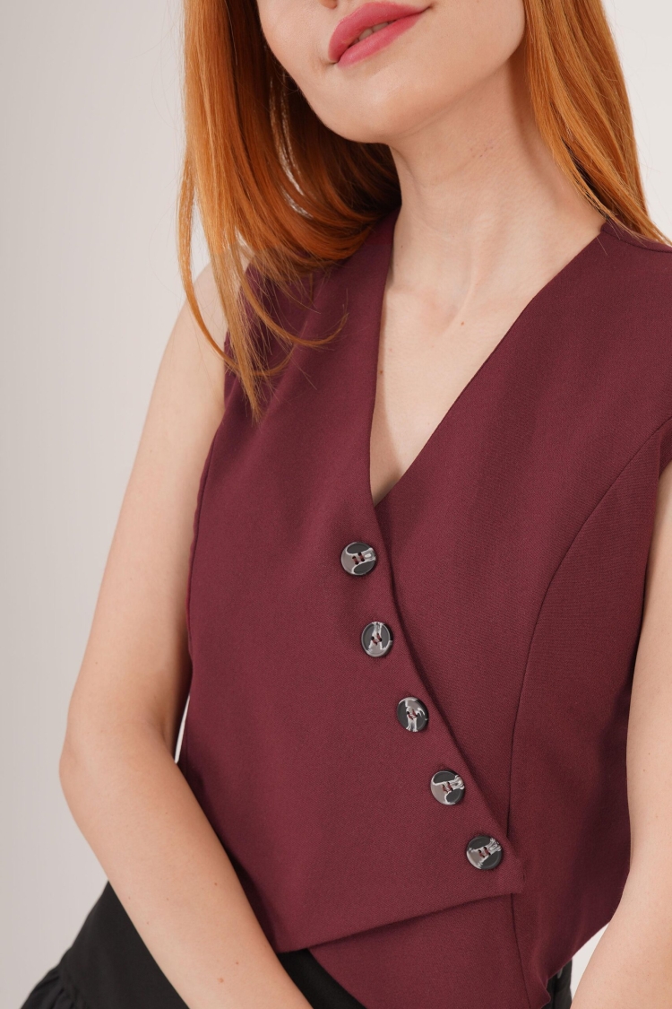 Triangle Cut Wholesale Burgundy Vest With V Neck Buttons - Brand: Lustrin - Women & Kids, Baby Clothes Wholesale - TheBS Women