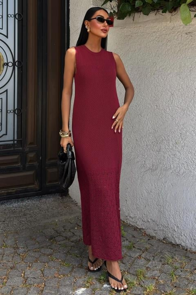 Afro Openwork Maxi Dress - Burgundy - Brand: Sobe Istanbul - Women & Kids, Baby Clothes Wholesale - TheBS Women