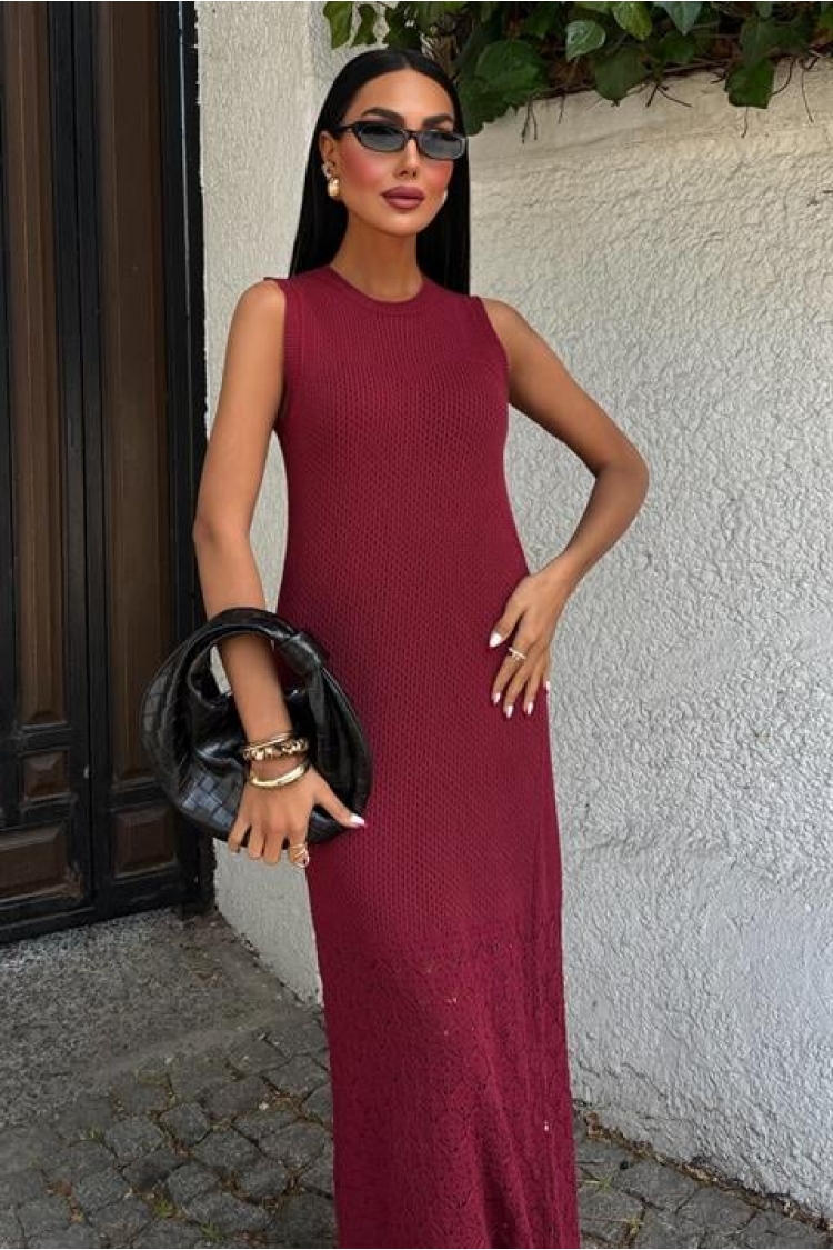 Afro Openwork Maxi Dress - Burgundy - Brand: Sobe Istanbul - Women & Kids, Baby Clothes Wholesale - TheBS Women
