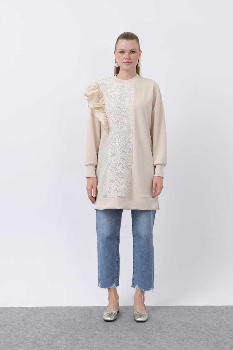 Women's Shoulder Ruffle Detailed Lace Garnished Tunic - Producer: Puane - Wholesale Women Clothes - TheBS Women