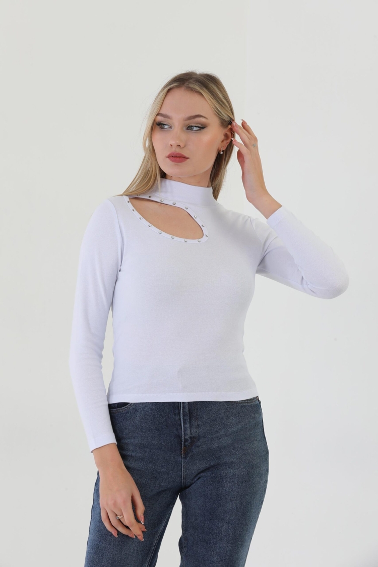 EdelleTurtleneck Stone Embroidered Long Sleeve Ribbed T-Shirt - Brand: EDELLE - Women & Kids, Baby Clothes Wholesale - TheBS Women