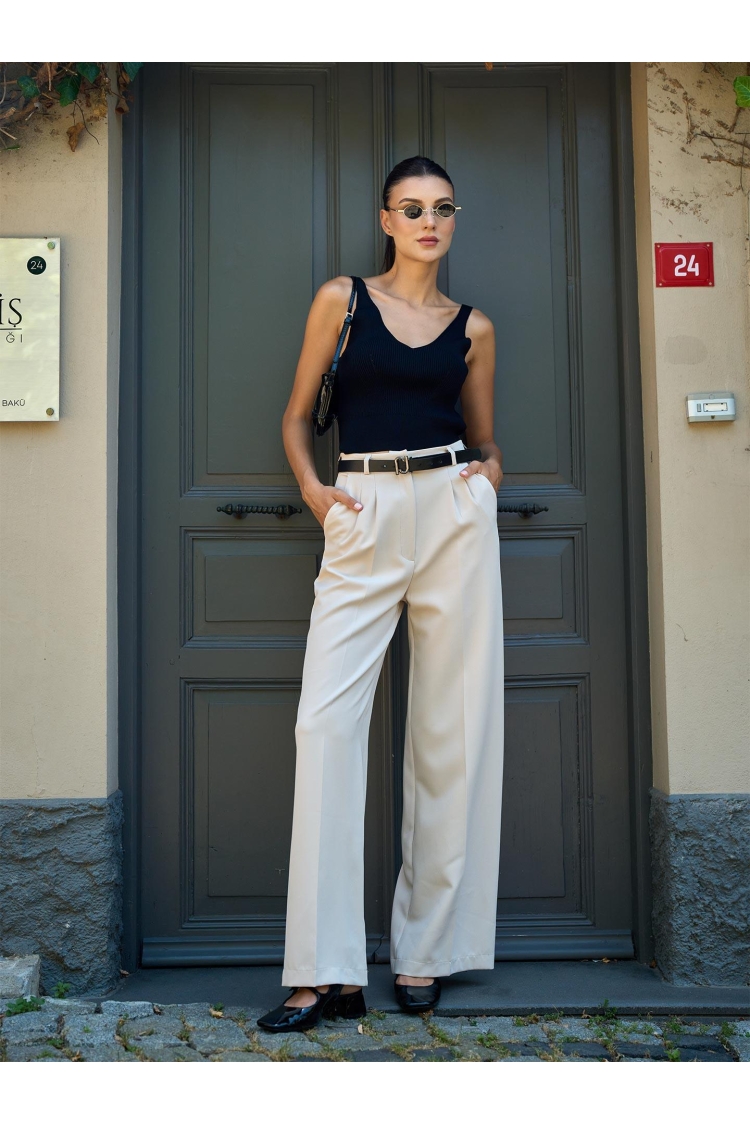 Pile Detailed Palazzo Pants - Brand: Juste - Women & Kids, Baby Clothes Wholesale - TheBS Women
