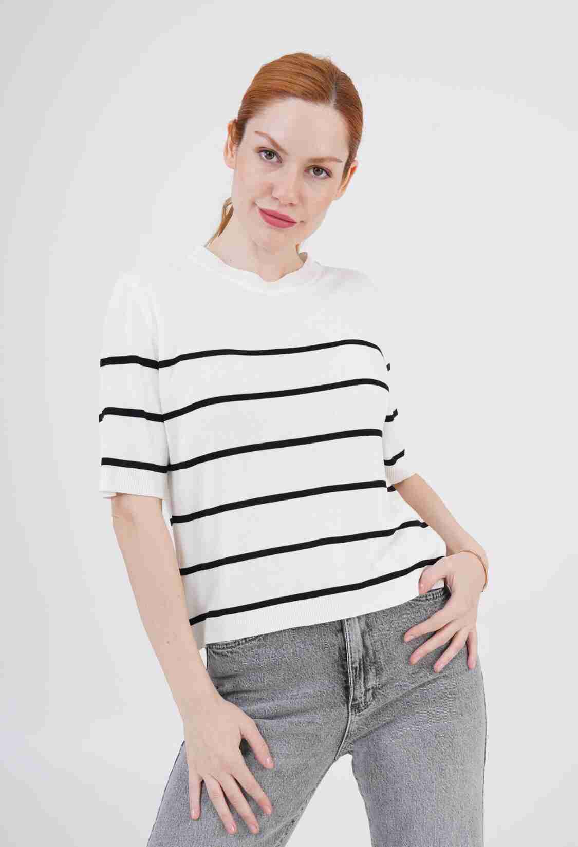 Striped Short SleeveWholesale Blouse - Brand: Lustrin - Women & Kids, Baby Clothes Wholesale - TheBS Women