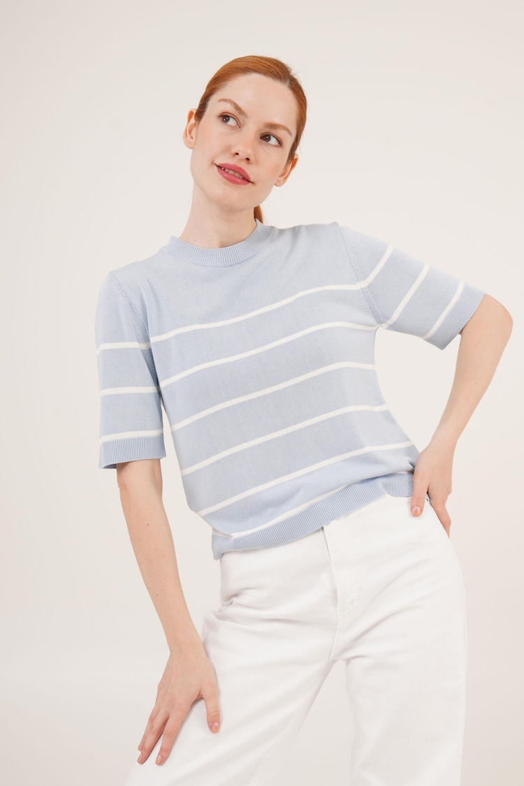 Striped Short Sleeve BabyWholesale Blouse - Brand: Lustrin - Women & Kids, Baby Clothes Wholesale - TheBS Women
