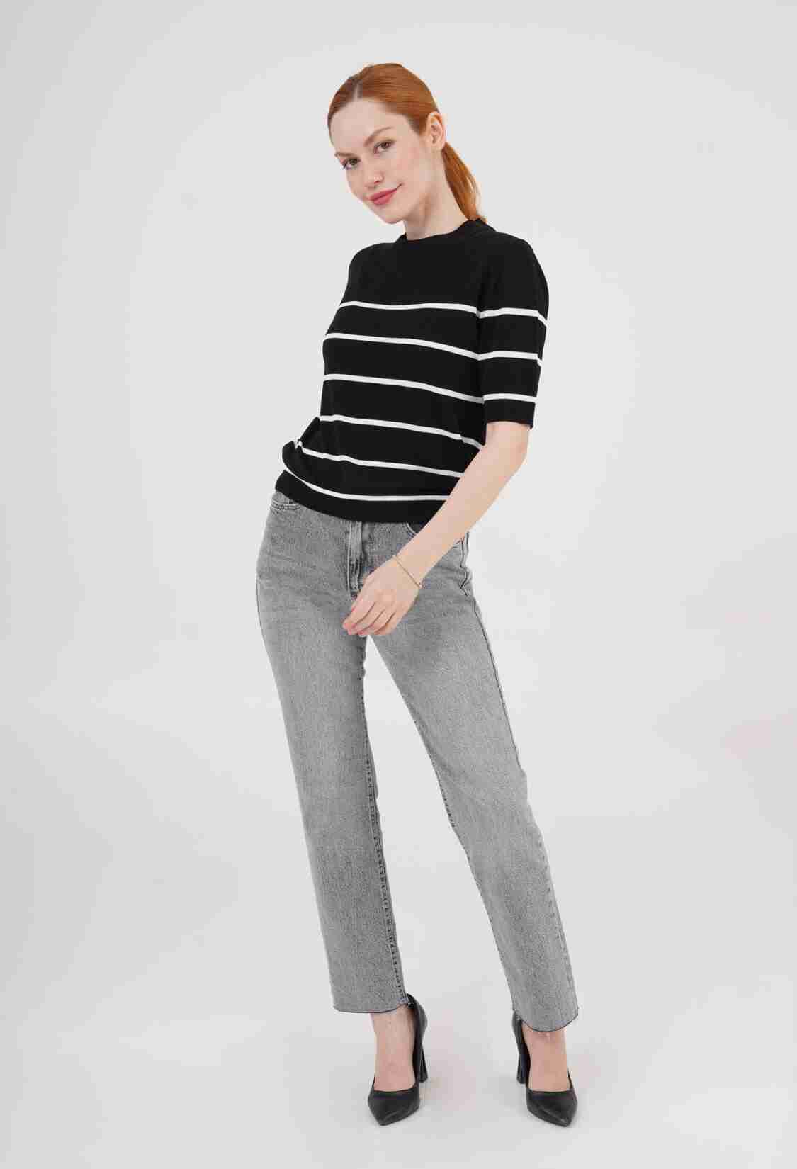 Striped Short SleeveWholesale Blouse - Brand: Lustrin - Women & Kids, Baby Clothes Wholesale - TheBS Women