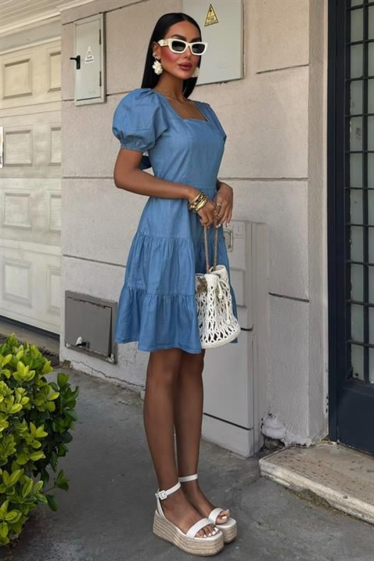 Square Neck And Gipe Detailed Tensel Dress - Brand: Sobe Istanbul - Women & Kids, Baby Clothes Wholesale - TheBS Women