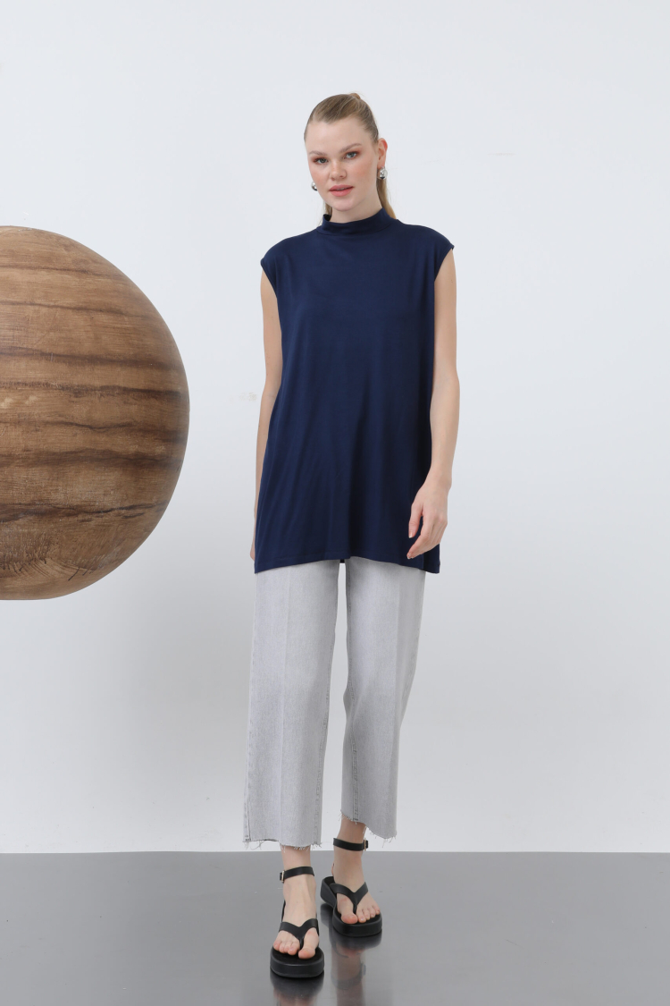 Sleeveless Crew Neck Blouse - Navy - Producer: Puane - Wholesale Women Clothes - TheBS Women