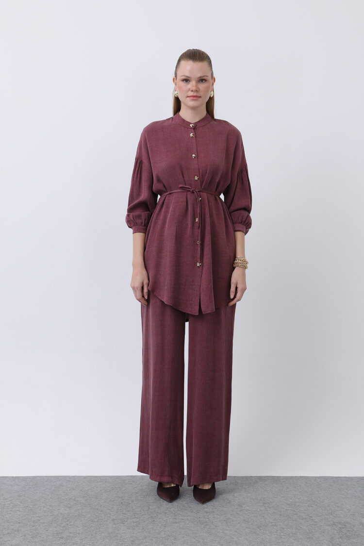 Judge Collar And Button Detailed Trouser Suit - Burgundy - Producer: Puane - Wholesale Women Clothes - TheBS Women