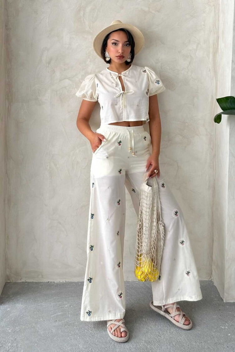 Embroidered Pants - Stone - Producer: Topshow - Wholesale Women Clothes - TheBS Women