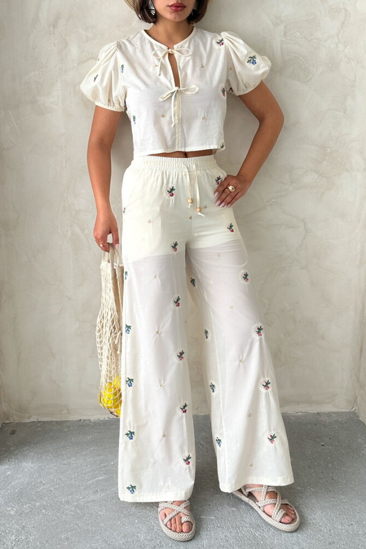 Embroidered Pants - Stone - Producer: Topshow - Wholesale Women Clothes - TheBS Women