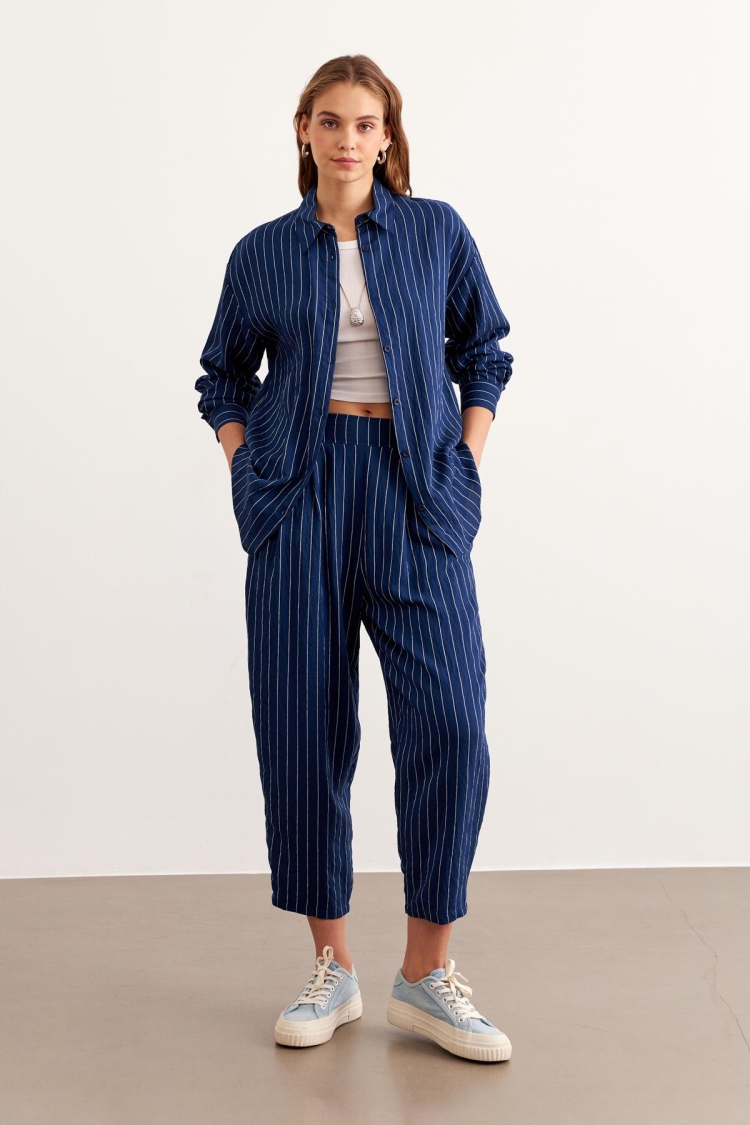 Elastic Waist Striped Long Pants Navy - Brand: Levure - Women & Kids, Baby Clothes Wholesale - TheBS Women