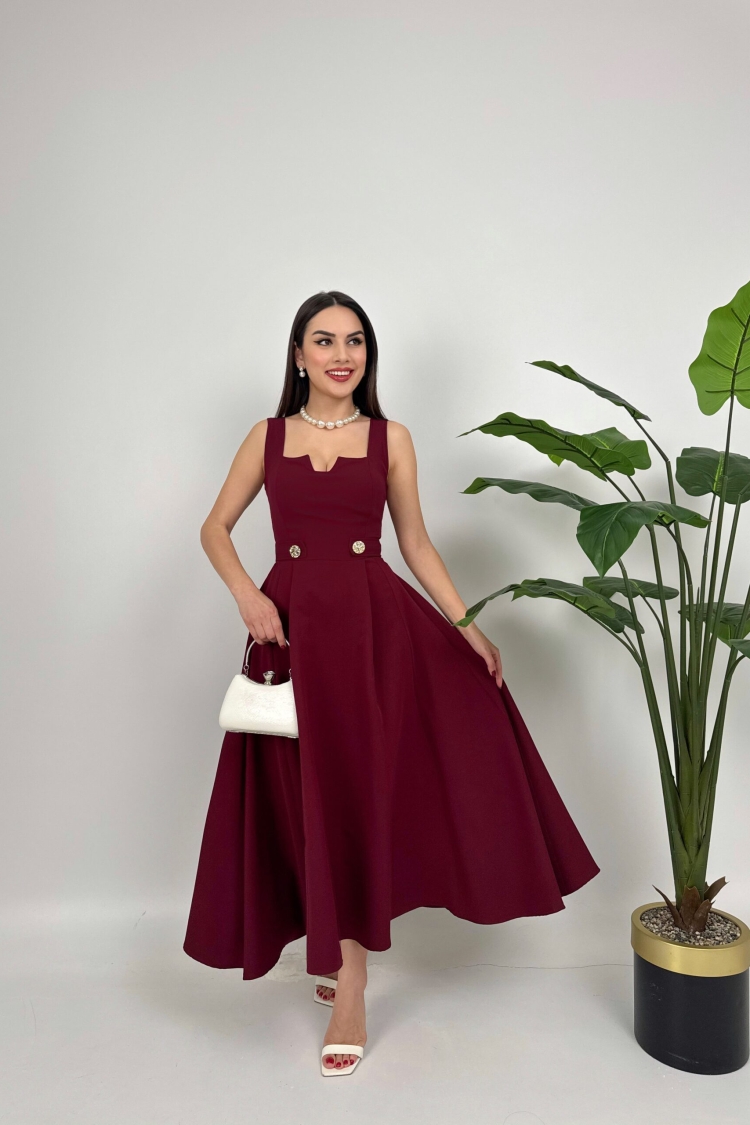 Belt Button Dress - Burgundy - Brand: Miss Janell - Women & Kids, Baby Clothes Wholesale - TheBS Women