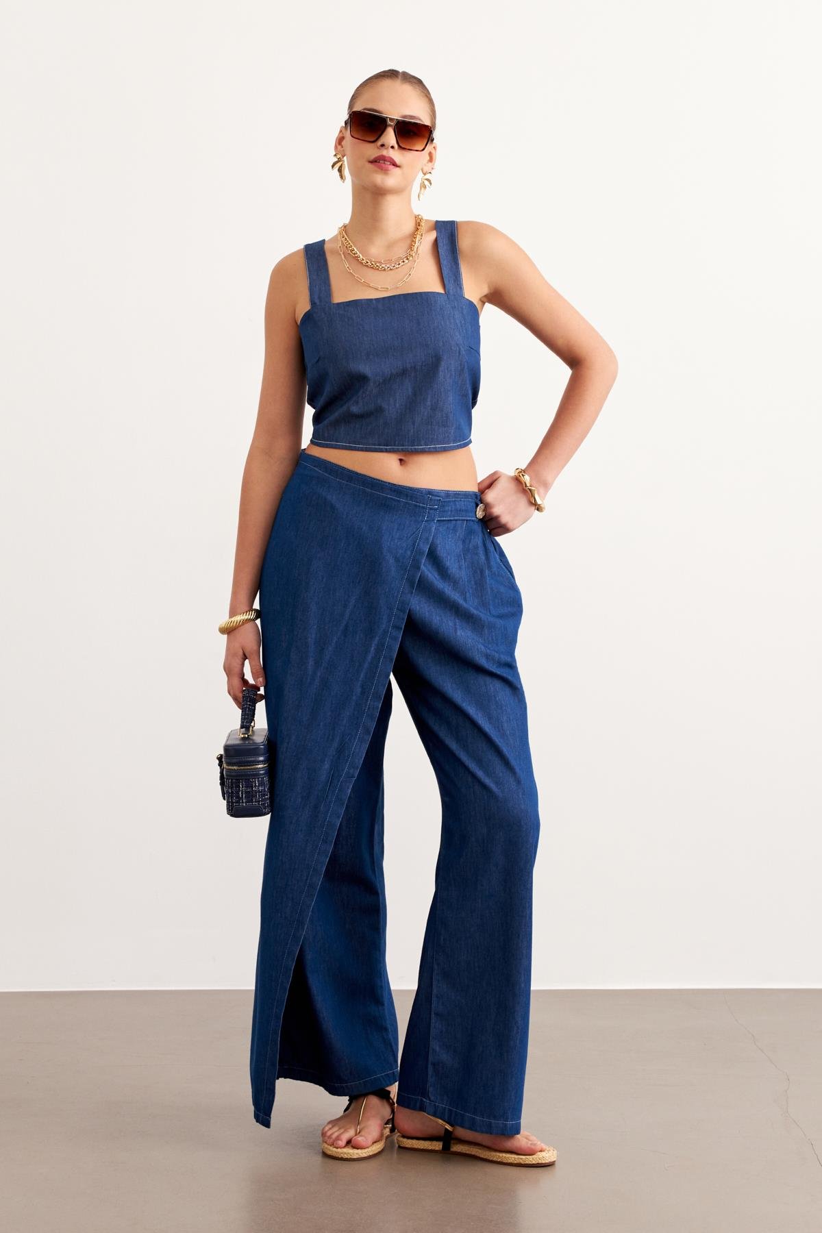 Suspended Jeans Bustier Rins Wash - Blue - Brand: Levure - Women & Kids, Baby Clothes Wholesale - TheBS Women
