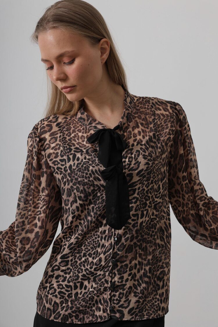 Leopard Blouse With Bow Detail - Multicolor - Producer: Reyon - Wholesale Women Clothes - TheBS Women