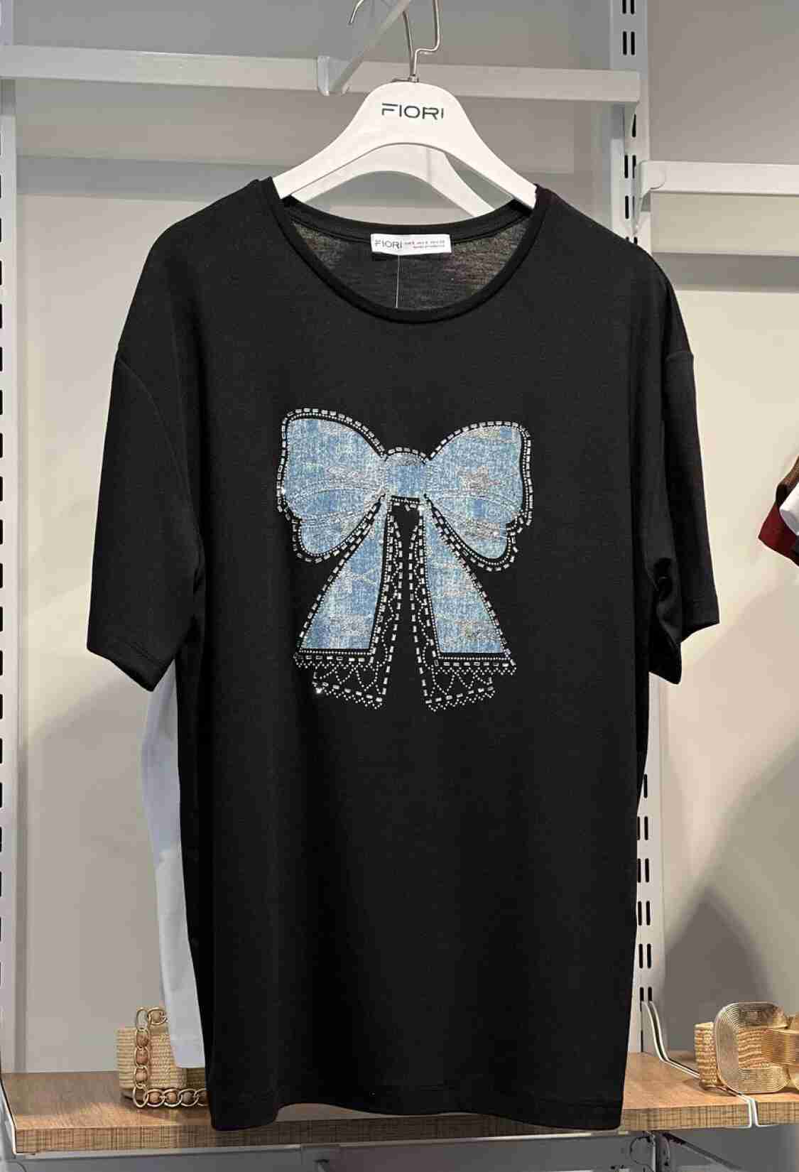 Jean Detailed Ribbon Pattern Tshirt - Brand: Fiori - Women & Kids, Baby Clothes Wholesale - TheBS Women