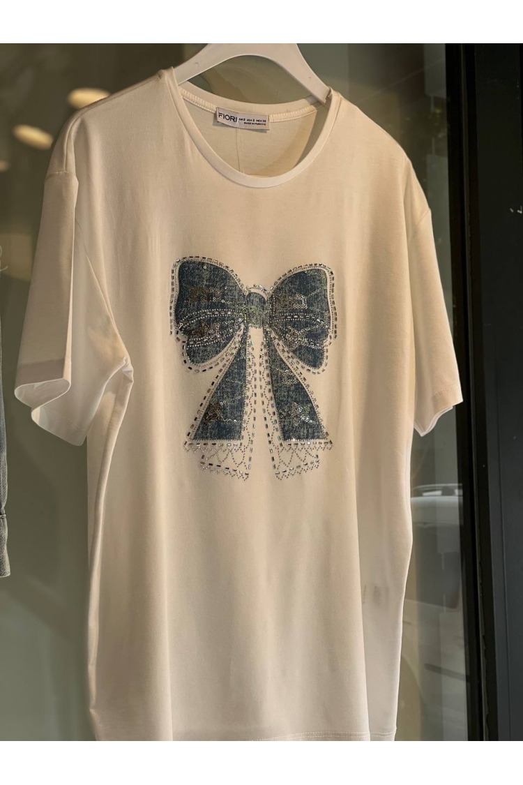Jean Detailed Ribbon Pattern Tshirt - Brand: Fiori - Women & Kids, Baby Clothes Wholesale - TheBS Women