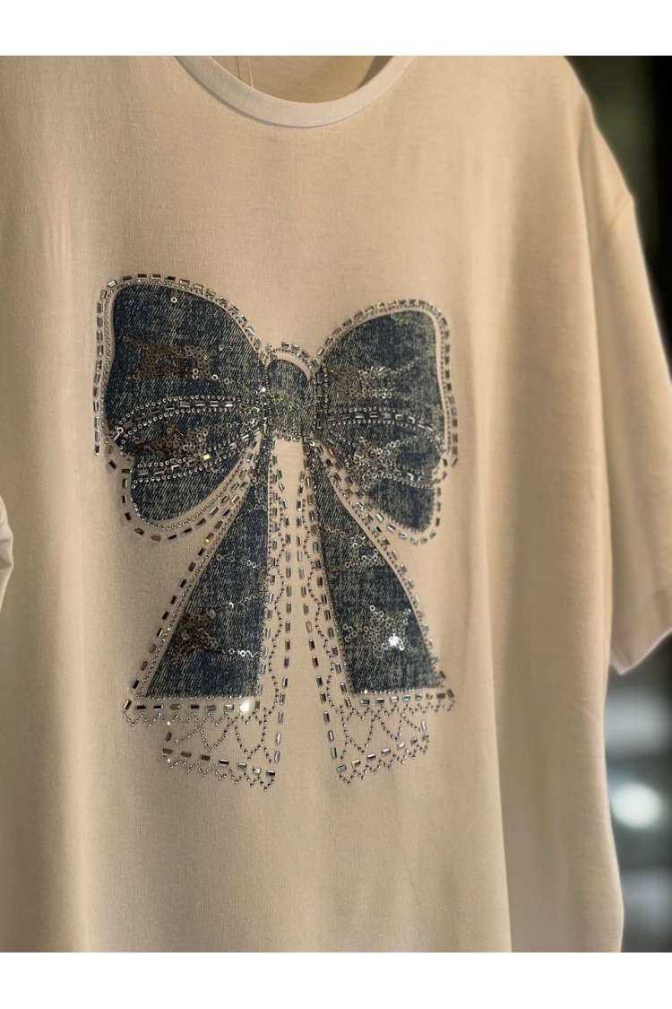 Jean Detailed Ribbon Pattern Tshirt - Brand: Fiori - Women & Kids, Baby Clothes Wholesale - TheBS Women