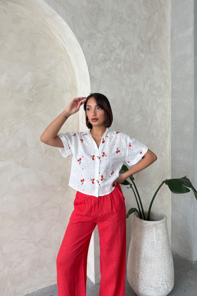 Embroidered Embroidered Shirt - Cherry - Producer: Topshow - Wholesale Women Clothes - TheBS Women