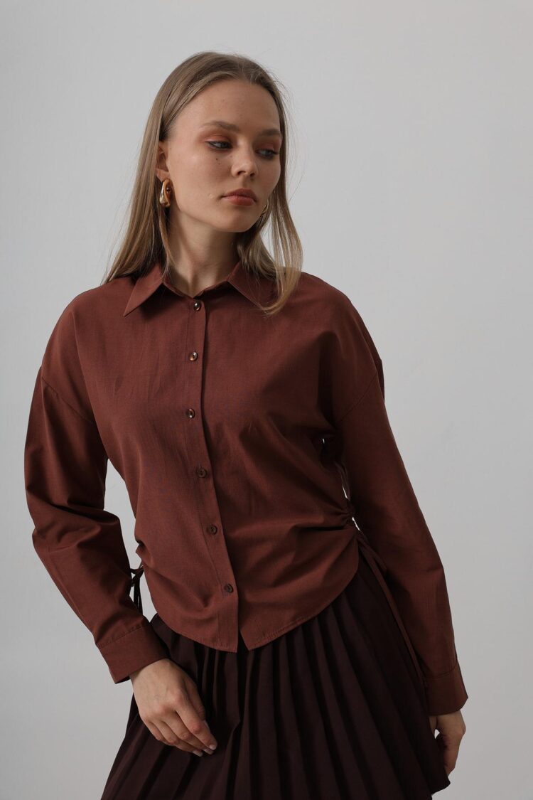 Basic Shirt With Side Tie - Dark - Producer: Reyon - Wholesale Women Clothes - TheBS Women