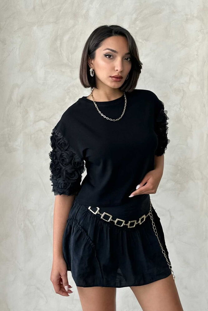 Sleeve Detailed T-Shirt - Producer: Topshow - Wholesale Women Clothes - TheBS Women