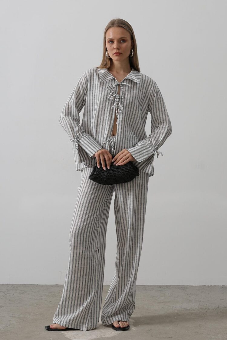 Striped Tie Pants Set - Producer: Reyon - Wholesale Women Clothes - TheBS Women