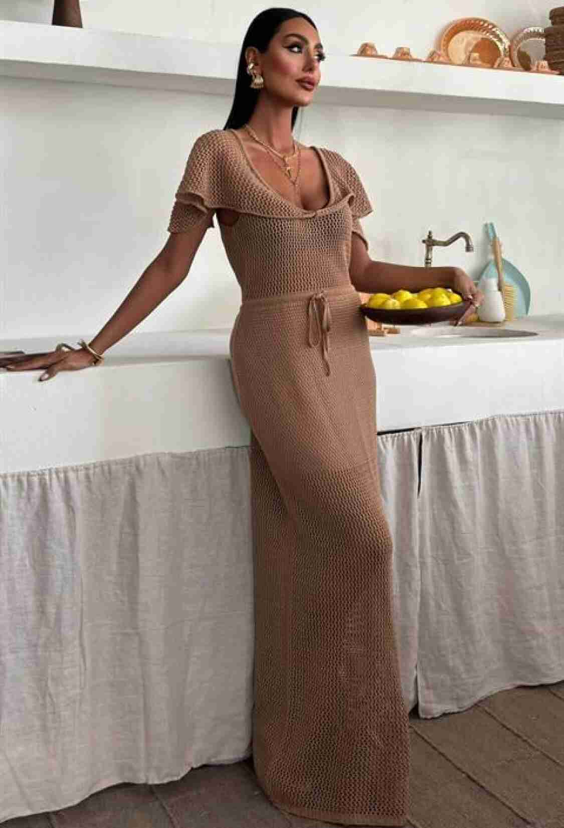 Knitwear Dress With Deep Neckline And Mesh Detail - Brand: Sobe Istanbul - Women & Kids, Baby Clothes Wholesale - TheBS Women