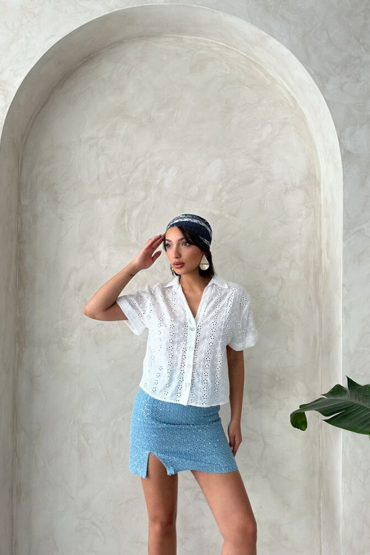 Embroidered Shirt - Cream - Producer: Topshow - Wholesale Women Clothes - TheBS Women