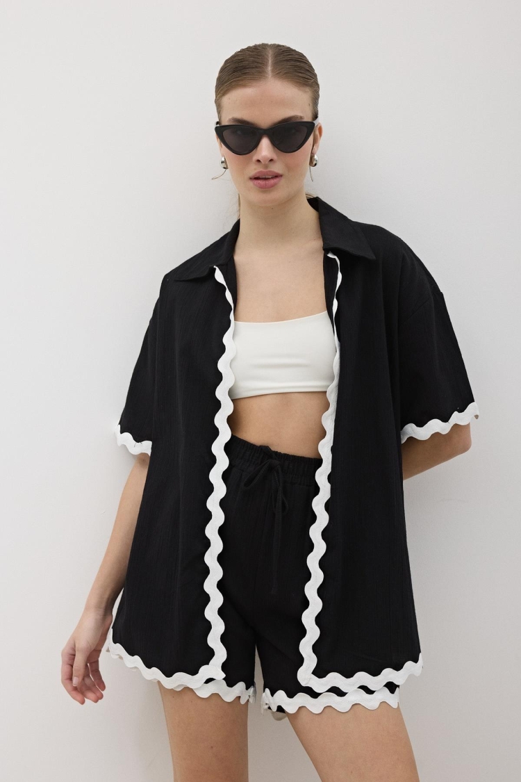 Waterstone Lace Detailed Shirt Black - Brand: Levure - Women & Kids, Baby Clothes Wholesale - TheBS Women