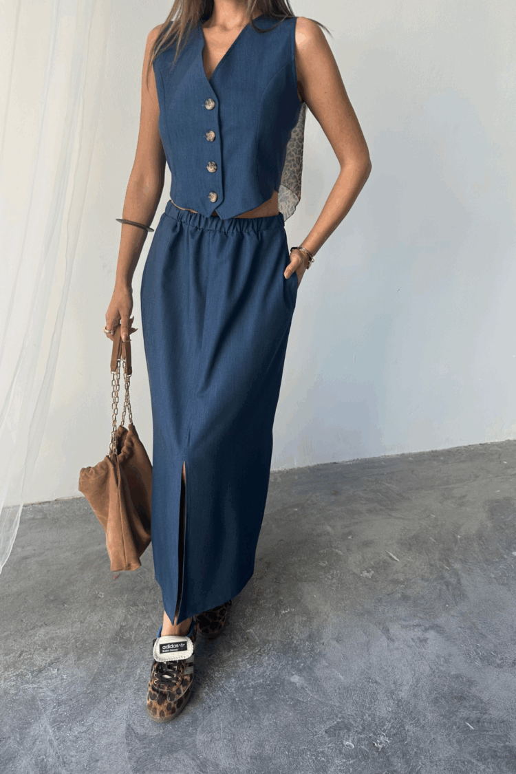 Tencel Vest - Slit Skirt Set - Producer: Ello - Wholesale Women Clothes - TheBS Women