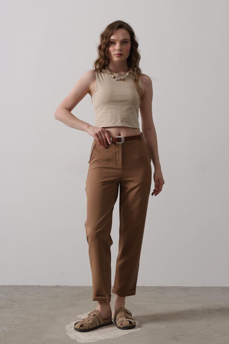 Carrot Pants With Belt - Taba - Producer: Reyon - Wholesale Women Clothes - TheBS Women