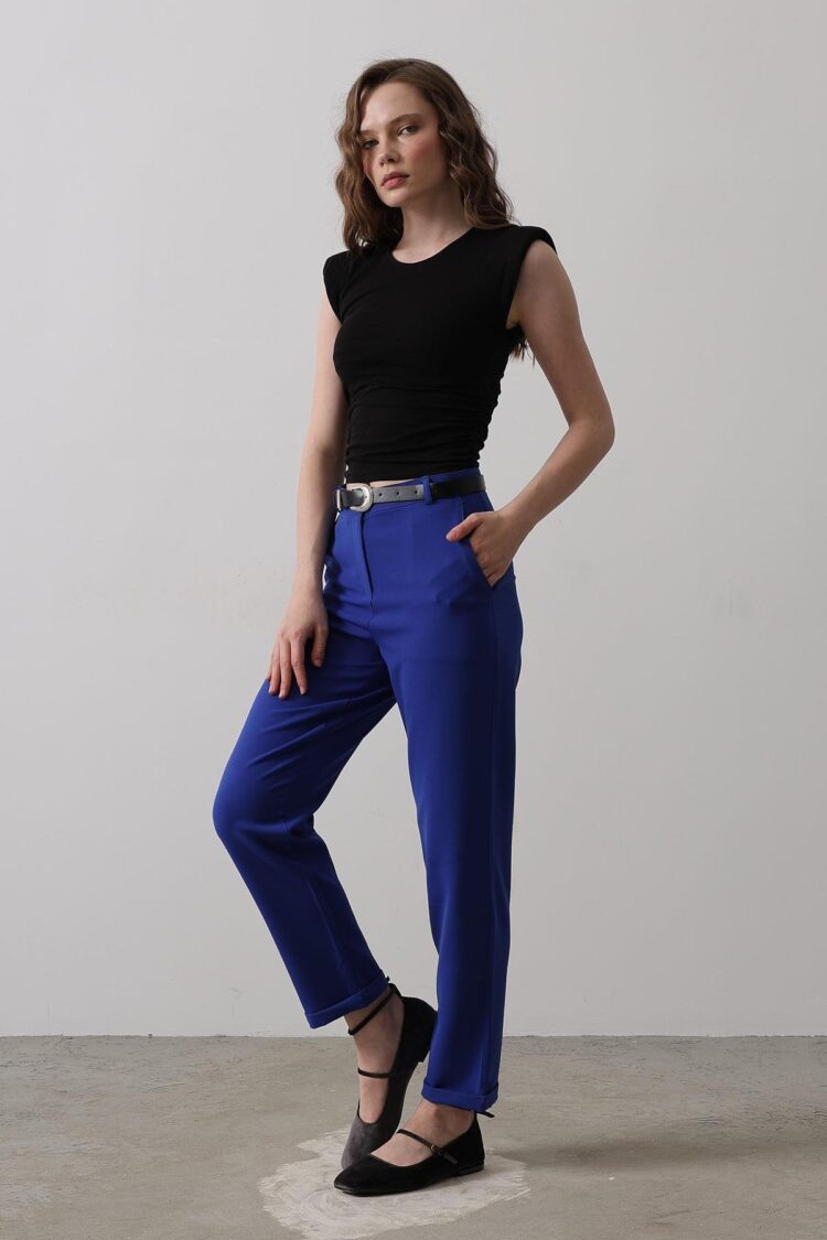 Carrot Pants With Belt - Saks - Producer: Reyon - Wholesale Women Clothes - TheBS Women