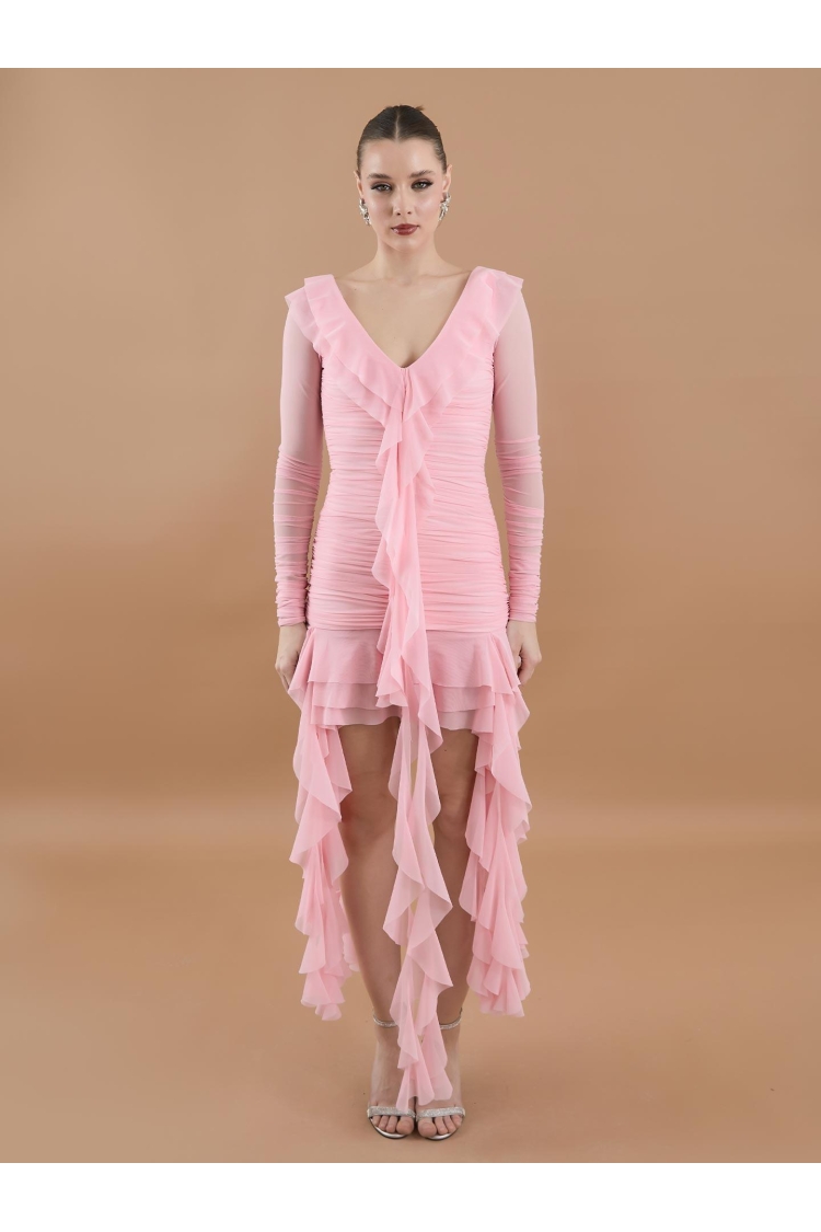 Ruffle Ruffle Mini Tulle Dress Powder - Brand: Juste - Women & Kids, Baby Clothes Wholesale - TheBS Women