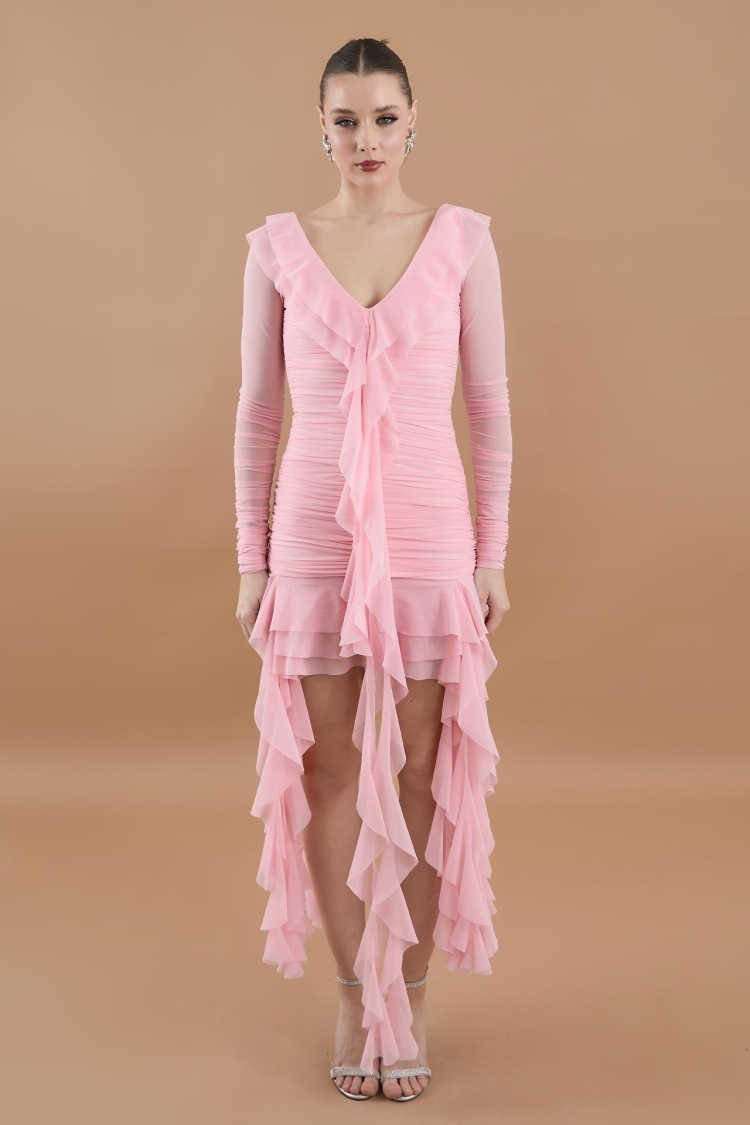 Ruffle Ruffle Mini Tulle Dress Powder - Producer: Juste - Wholesale Women Clothes - TheBS Women