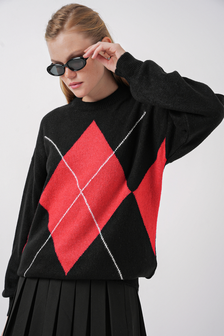 Baklava Patterned Oversized Knitwear Sweater - Brand: Bigdart - Women & Kids, Baby Clothes Wholesale - TheBS Women