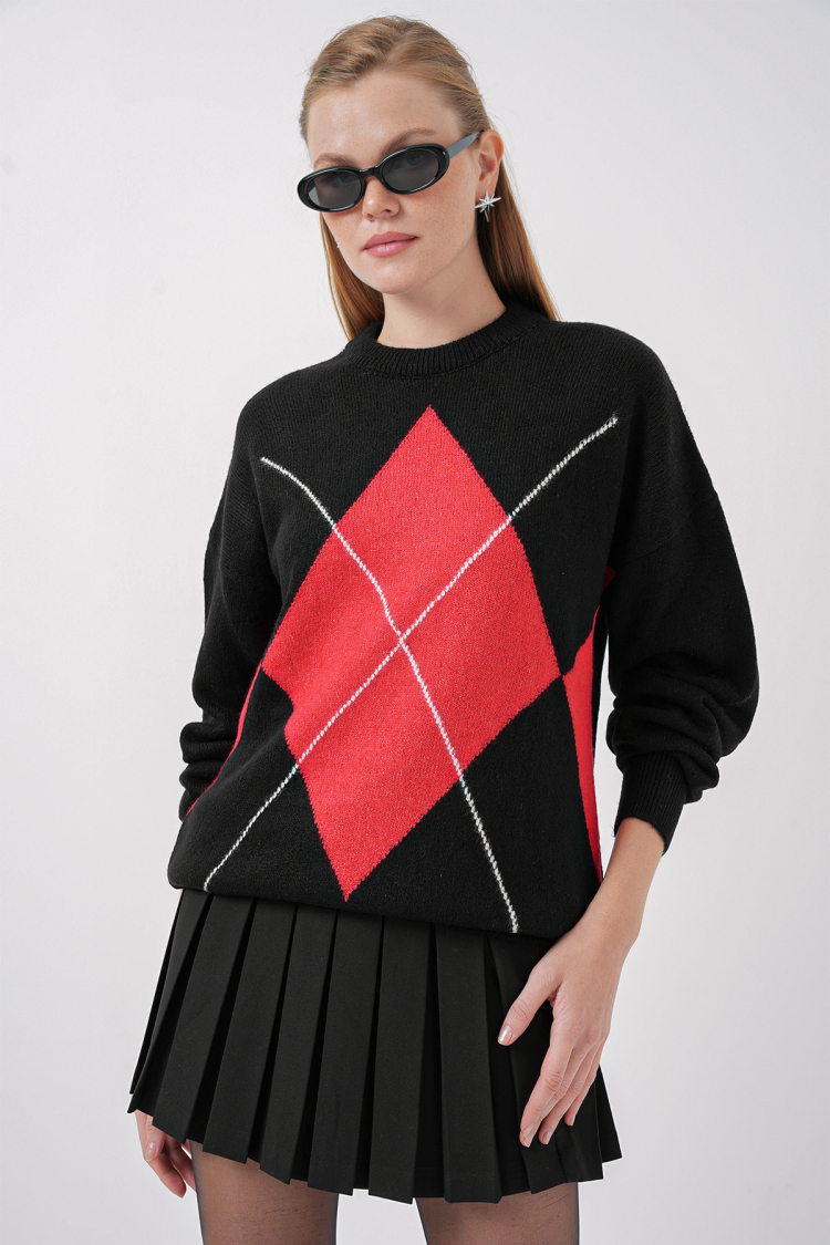 Baklava Patterned Oversized Knitwear Sweater - Brand: Bigdart - Women & Kids, Baby Clothes Wholesale - TheBS Women