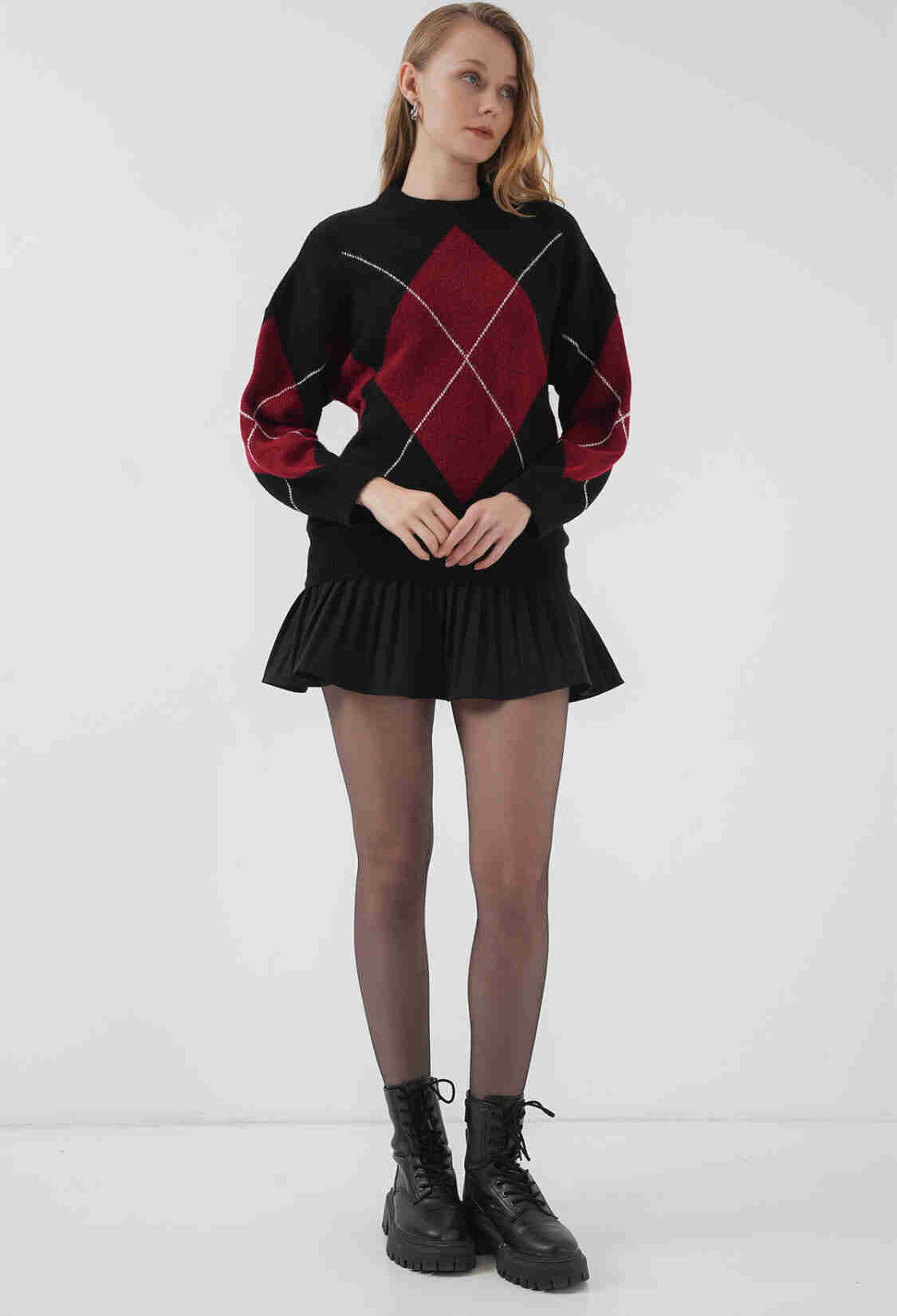 Baklava Patterned Oversized Knitwear Sweater - D. - Brand: Bigdart - Women & Kids, Baby Clothes Wholesale - TheBS Women