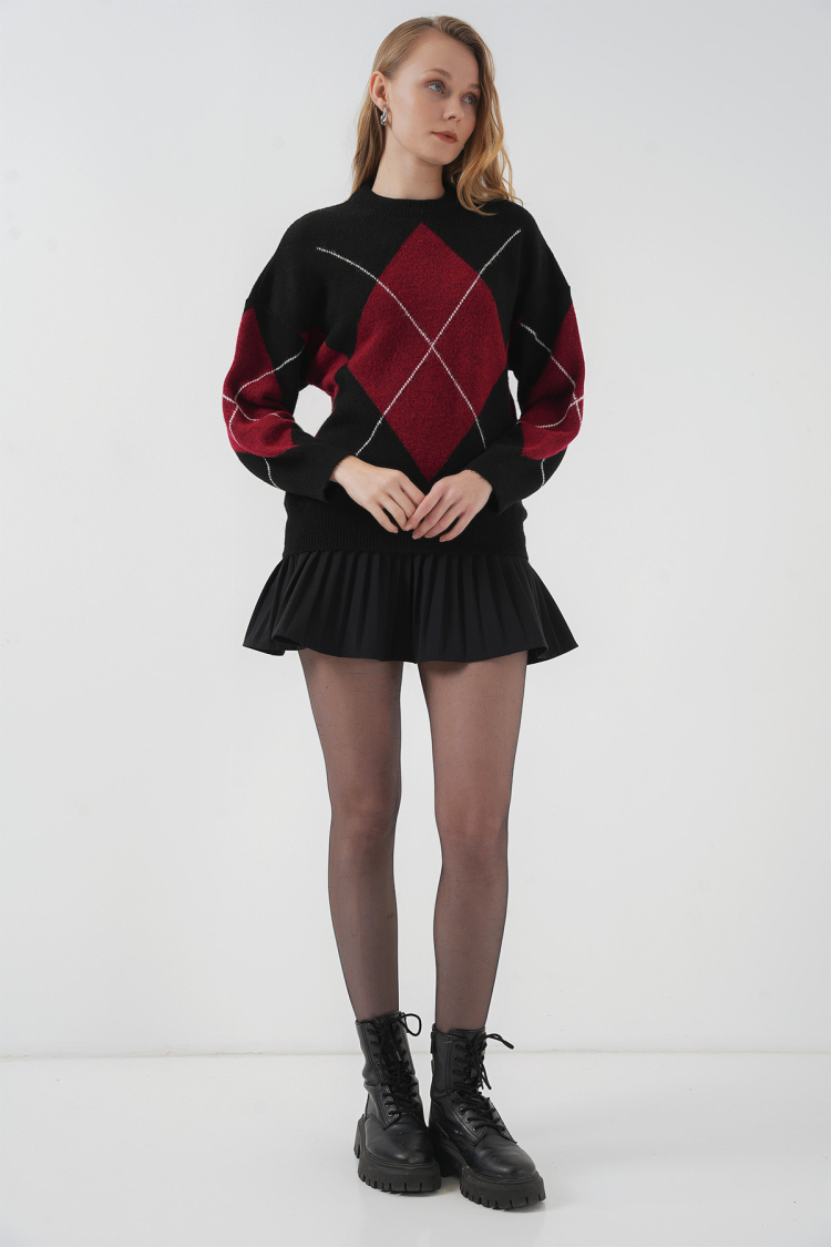 Baklava Patterned Oversized Knitwear Sweater - D. - Brand: Bigdart - Women & Kids, Baby Clothes Wholesale - TheBS Women