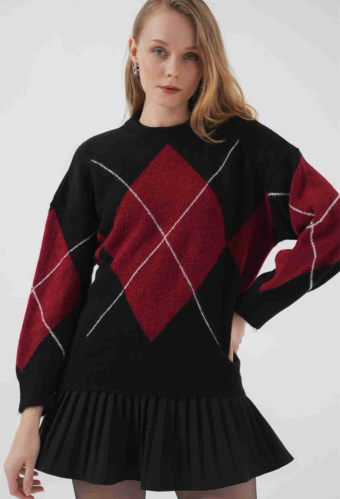 Baklava Patterned Oversized Knitwear Sweater - D. - Brand: Bigdart - Women & Kids, Baby Clothes Wholesale - TheBS Women